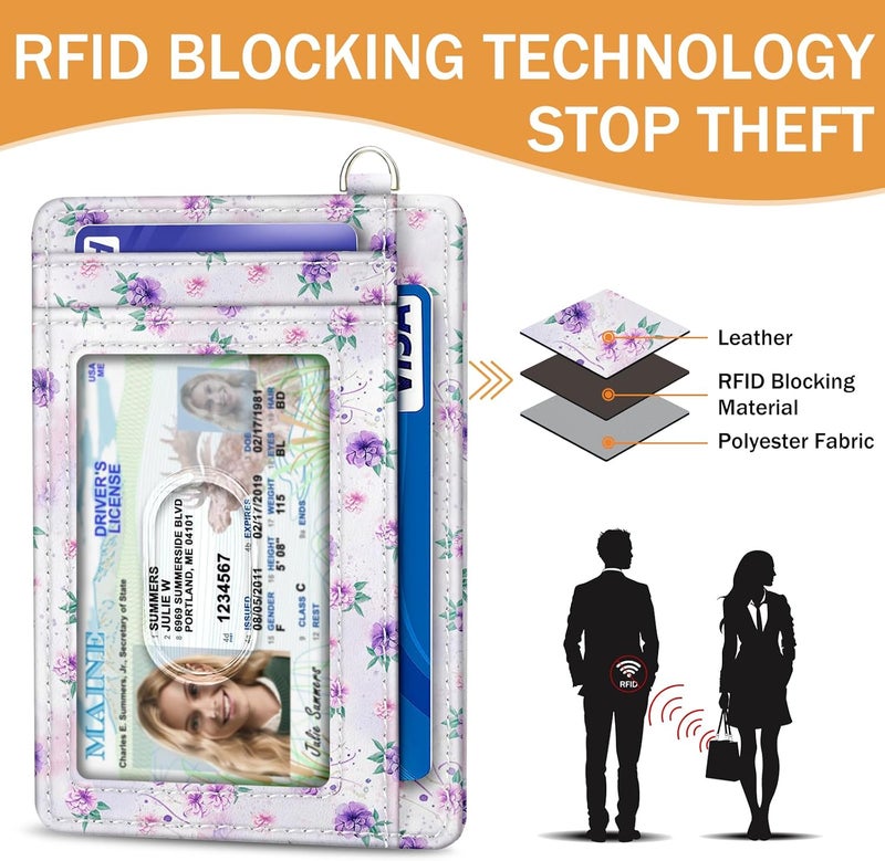 Yonlevres Peacock Credit Card Holder Slim Wallet, RFID Wallet Women Front Pocket Wristlet Lanyard, Small Card Holder Travel Funny Cute Thin ID Window PU Leather Case Organizer Gifts Girls - Image 5